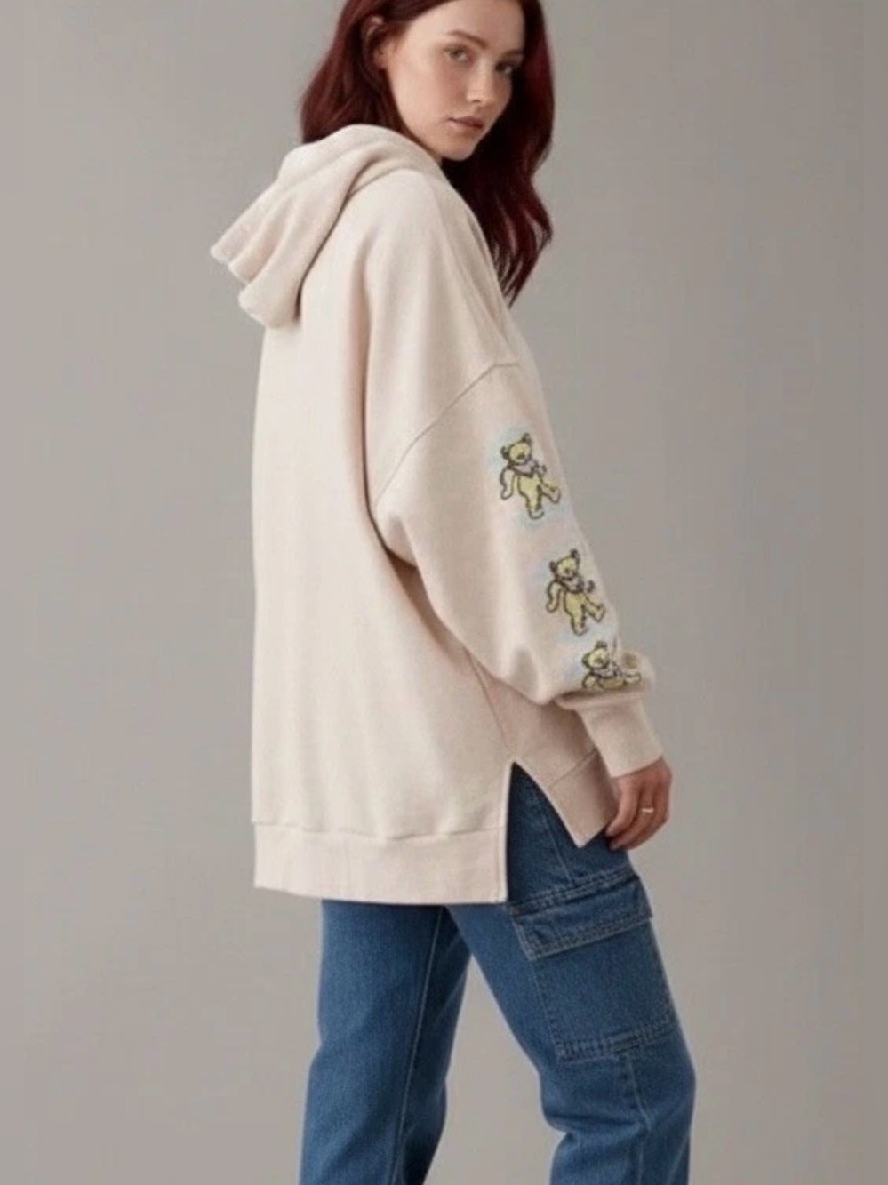 AE American Eagle Grateful Dead Graphic Big Hug Oversized Hoodie tan beige M